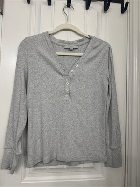 LOFT Light Heather Gray Long Sleeve Henley Top